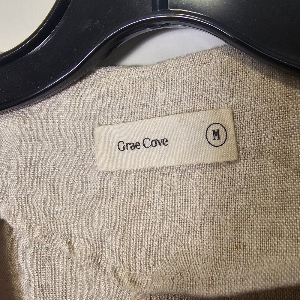 Grae Cove M Linen Blend Blazer Jacket Relaxed Fit Minimalist Neutral Coastal - Picture 3 of 10